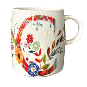 Anthropologie Starla Halfman monogram pottery coffee mug letter C floral bright